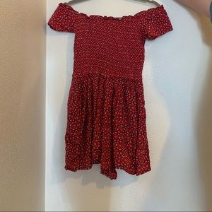 Red Floral Off the Shoulder Romper w Pockets!
